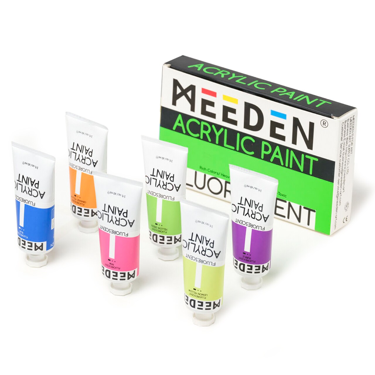 MEEDEN Fluorescent Acrylic Paint, 6 Colors Acrylic Paint Set, 60 ml/2 oz Pro Tubes, Rich Pigments Non-Toxic Neon Paint, Art & Craft Paints for Artists, Adults & Beginners